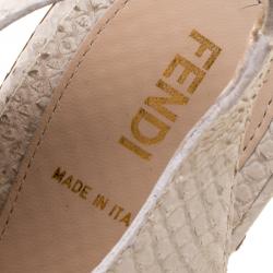 Pre Owned Fendi Off White Embossed Python Leather Cork Wedge Sandals Size 39