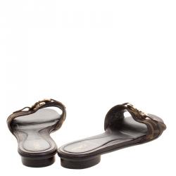 Pre Owned Fendi Tobacco Zucca Canvas Logo Disk Flat Slides Size 36