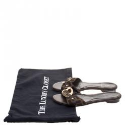 Pre Owned Fendi Tobacco Zucca Canvas Logo Disk Flat Slides Size 36