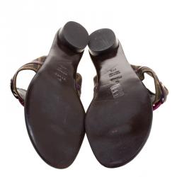 Pre Owned Fendi Purple Leather and Zucca Canvas Flat Thong Sandals Size 41.5
