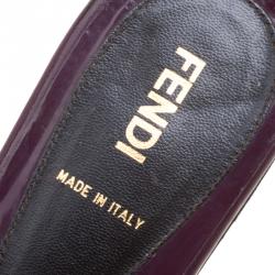 Pre Owned Fendi Purple Leather and Zucca Canvas Flat Thong Sandals Size 41.5