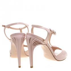 Pre Owned Fendi Beige Patent Leather Encaged T-strap Sandals Size 37