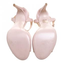 Pre Owned Fendi Beige Patent Leather Encaged T-strap Sandals Size 37