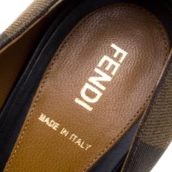 Pre Owned Fendi Black Leather and Striped Canvas Pequin Open Toe Pumps Size 40