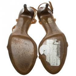 Pre Owned Fendi Brown Leather Embellished T Strap Sandals Size 38