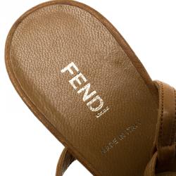 Pre Owned Fendi Brown Leather Embellished T Strap Sandals Size 38