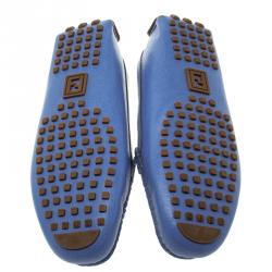 مملوكة مسبقًا Fendi Sky Blue Saffiano Leather Logo Loafers Size 38.5