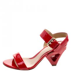 Pre Owned Fendi Red Patent Leather Ankle Strap Sandals Size 36