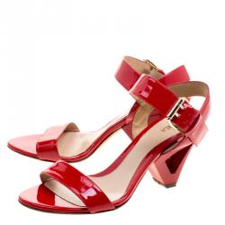 Pre Owned Fendi Red Patent Leather Ankle Strap Sandals Size 36