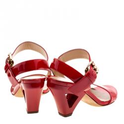 Pre Owned Fendi Red Patent Leather Ankle Strap Sandals Size 36