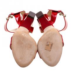 Pre Owned Fendi Red Patent Leather Ankle Strap Sandals Size 36