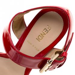 Pre Owned Fendi Red Patent Leather Ankle Strap Sandals Size 36