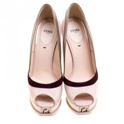 Pre Owned Fendi Tri Color Patent Leather and Suede Fendista Peep Toe Platform Pumps Size 39