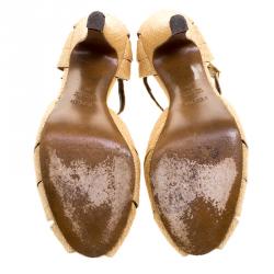 Pre Owned Fendi Beige Raffia Ankle Strap Platform Sandals Size 38