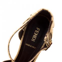 Pre Owned Fendi Beige Raffia Ankle Strap Platform Sandals Size 38