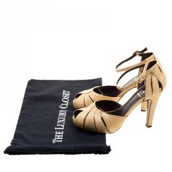 Pre Owned Fendi Beige Raffia Ankle Strap Platform Sandals Size 38