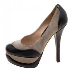 Pre Owned Fendi Two Tone Suede and Leather Platform Pumps Size 35