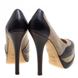 Pre Owned Fendi Two Tone Suede and Leather Platform Pumps Size 35
