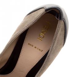 Pre Owned Fendi Two Tone Suede and Leather Platform Pumps Size 35