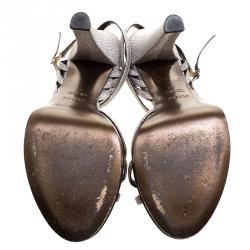 Pre Owned Fendi Grey Crystal Embellished Fabric Platform Sandals Size 37