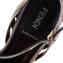 Pre Owned Fendi Grey Crystal Embellished Fabric Platform Sandals Size 37