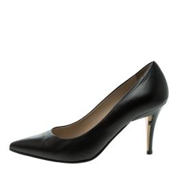 Pre Owned Fendi Black Leather Decollete Pointed Toe Pumps Size 38