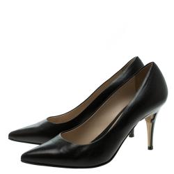 Pre Owned Fendi Black Leather Decollete Pointed Toe Pumps Size 38