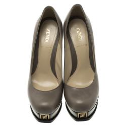 Pre Owned Fendi Grey Leather Logo Platform Pumps Size 36