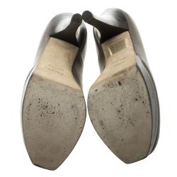 Pre Owned Fendi Grey Leather Logo Platform Pumps Size 36