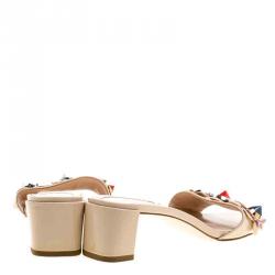 Pre Owned Fendi Beige Patent Leather Floral Appliquè Slide Mules Size 37