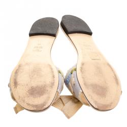 Pre Owned Fendi Grey Embroidered Stretch Knit Bow Embellished Flat Slides Size 40