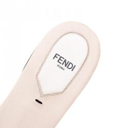 Pre Owned Fendi Grey Embroidered Stretch Knit Bow Embellished Flat Slides Size 40