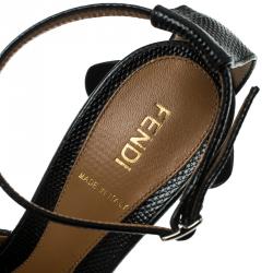 Pre Owned Fendi Dark Wash Denim  Floral Leather Embellished Peep Toe Ankle Strap Sandals Size 37