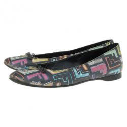 Pre Owned Fendi Multi Colored Zucca Spalmati Ballet Flats Size 38