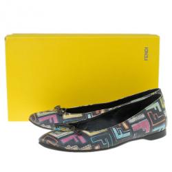 Pre Owned Fendi Multi Colored Zucca Spalmati Ballet Flats Size 38