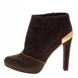 Pre Owned Fendi Brown Suede and Satin Ankle Boots Size 37.5