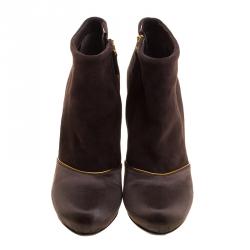 Pre Owned Fendi Brown Suede and Satin Ankle Boots Size 37.5
