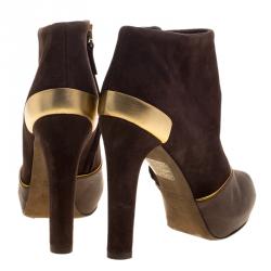 Pre Owned Fendi Brown Suede and Satin Ankle Boots Size 37.5