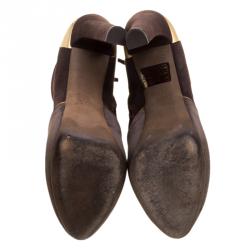 Pre Owned Fendi Brown Suede and Satin Ankle Boots Size 37.5