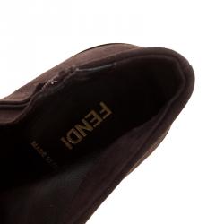 Pre Owned Fendi Brown Suede and Satin Ankle Boots Size 37.5