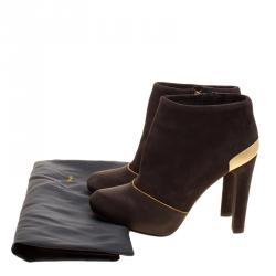 Pre Owned Fendi Brown Suede and Satin Ankle Boots Size 37.5
