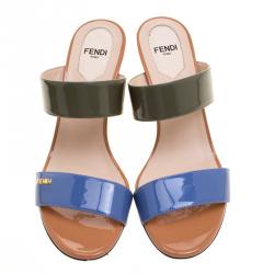 Fendi Multicolor Patent Leather Wedge Slides Size 37