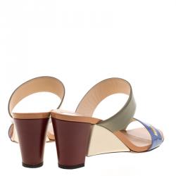 Fendi Multicolor Patent Leather Wedge Slides Size 37