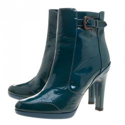 Pre Owned Fendi Aquamarine Patent Leather Ankle Boots Size 40