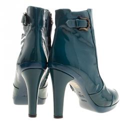 Pre Owned Fendi Aquamarine Patent Leather Ankle Boots Size 40