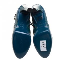 Pre Owned Fendi Aquamarine Patent Leather Ankle Boots Size 40