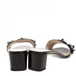 Fendi Black Patent Leather Floral Appliquè Slide Mules Size 40