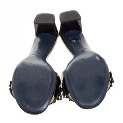 Fendi Black Patent Leather Floral Appliquè Slide Mules Size 40