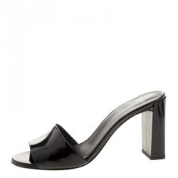 Pre Owned Fendi Black Patent Leather Slide Mules Size 37