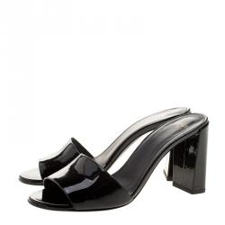 Pre Owned Fendi Black Patent Leather Slide Mules Size 37